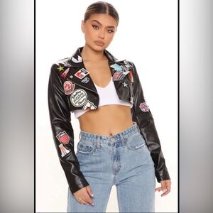 Hot & Delicious Black Leather Jacket with Colorful Patches